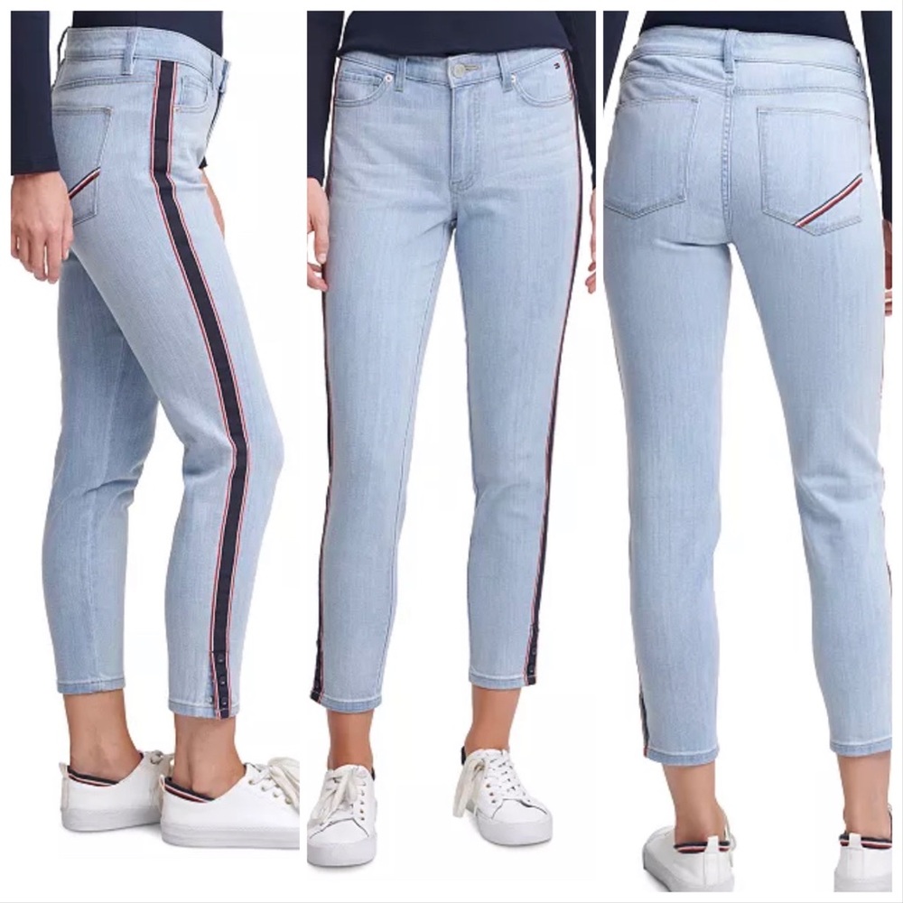 Tommy Hilfiger Light Blue Skinny Jeans with Red & Navy Side Stripe